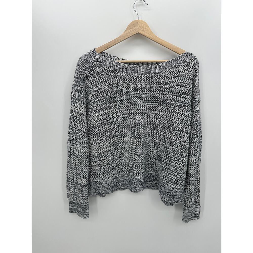 Old Navy Black White Knit Boxy Sweater Women Sz L Boat Neck Coastal Grandma